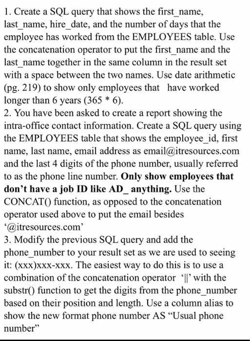 Solved 1. Create a SQL query that shows the first _name, | Chegg.com