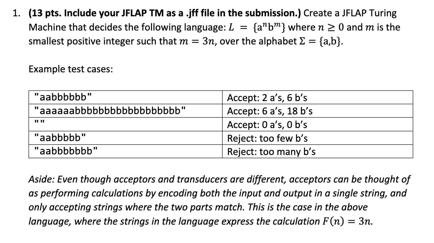 Solved (13 pts. Include your JFLAP TM as a .jff file in the | Chegg.com
