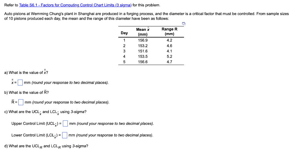 Solved Refer to Table 56.1 - Factors for Computing Control | Chegg.com