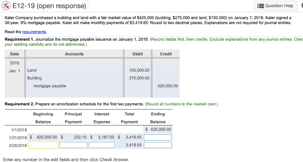 Solved E1219 (open response) Question Help Kaler Company