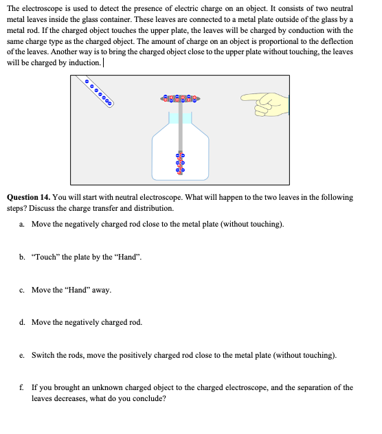 Solved The electroscope is used to detect the presence of | Chegg.com
