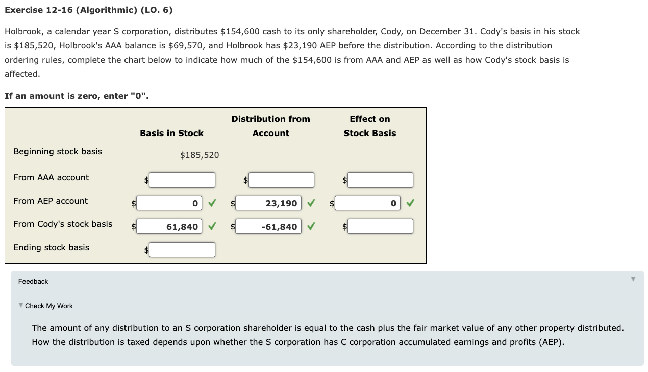 Solved Holbrook, a calendar year S corporation, distributes