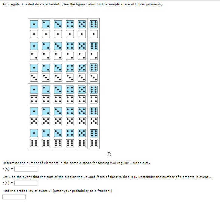 Solved Two regular 6-sided dice are tossed. (See the figure | Chegg.com