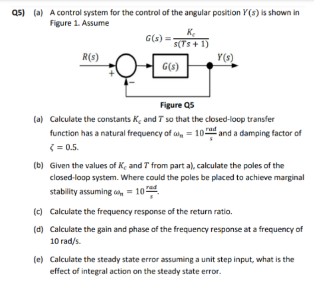 Solved Q5) (a) ﻿A control system for the control of the | Chegg.com