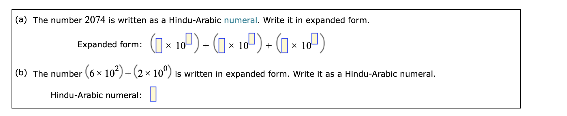 Solved (a) The number 2074 is written as a Hindu-Arabic | Chegg.com