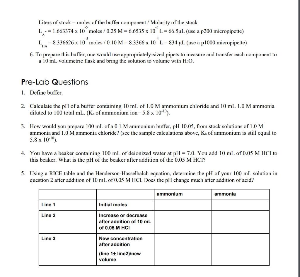 Solved Sample Calculations This is a two-component buffer | Chegg.com