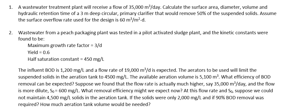 solved-1-a-wastewater-treatment-plant-will-receive-a-flow-chegg