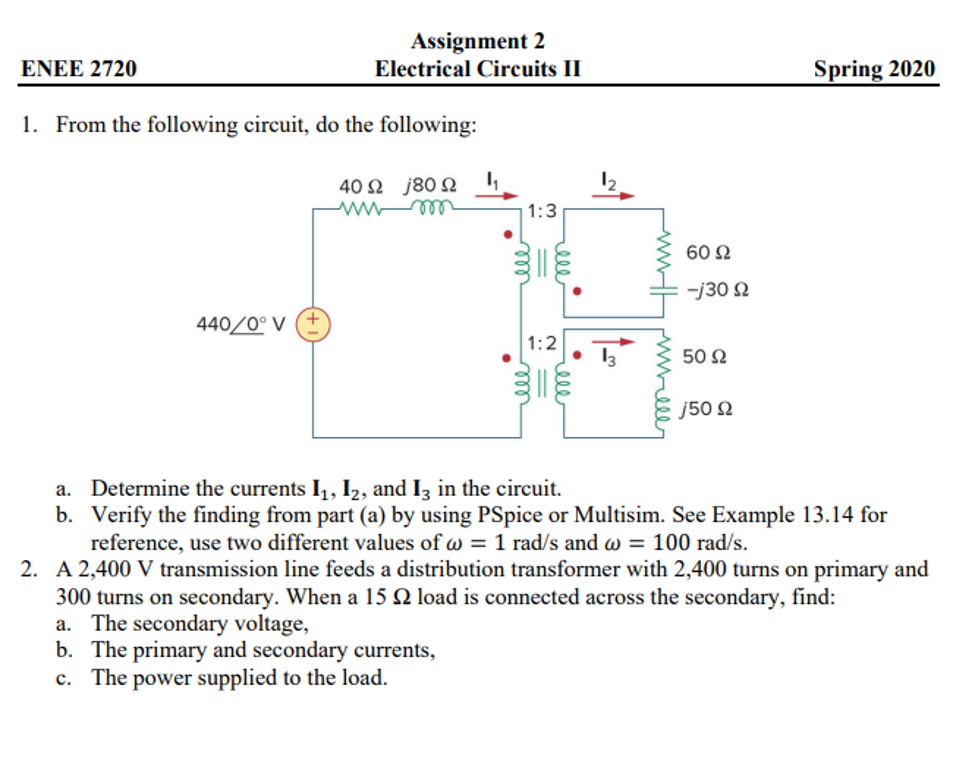 Solved Assignment 2 Electrical Circuits II ENEE 2720 Spring | Chegg.com