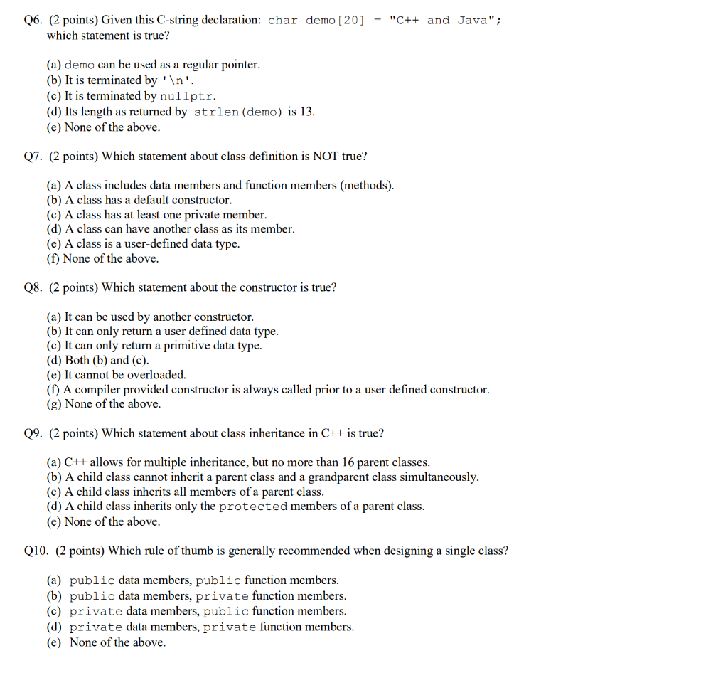 Solved Q200. 20 points Given this C string declaration char ...