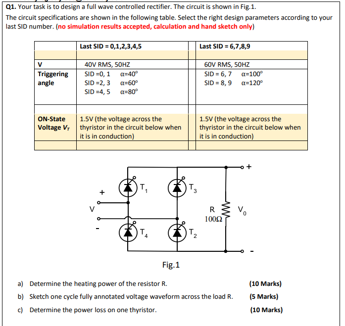 Solved Q1. Your task is to design a full wave controlled | Chegg.com