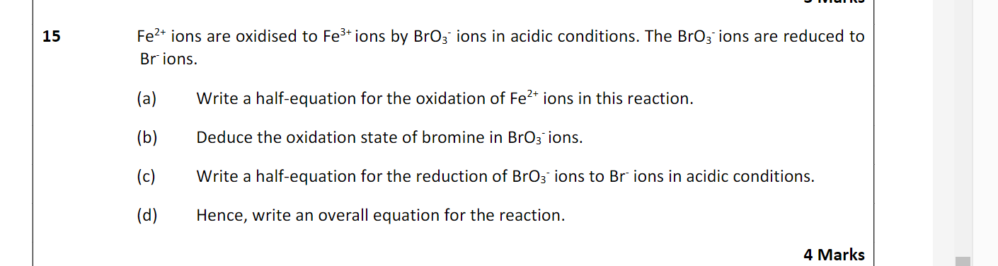 Solved Fe2 Ions Are Oxidised To Fe3+ Ions By BrO3 Ions In | Chegg.com