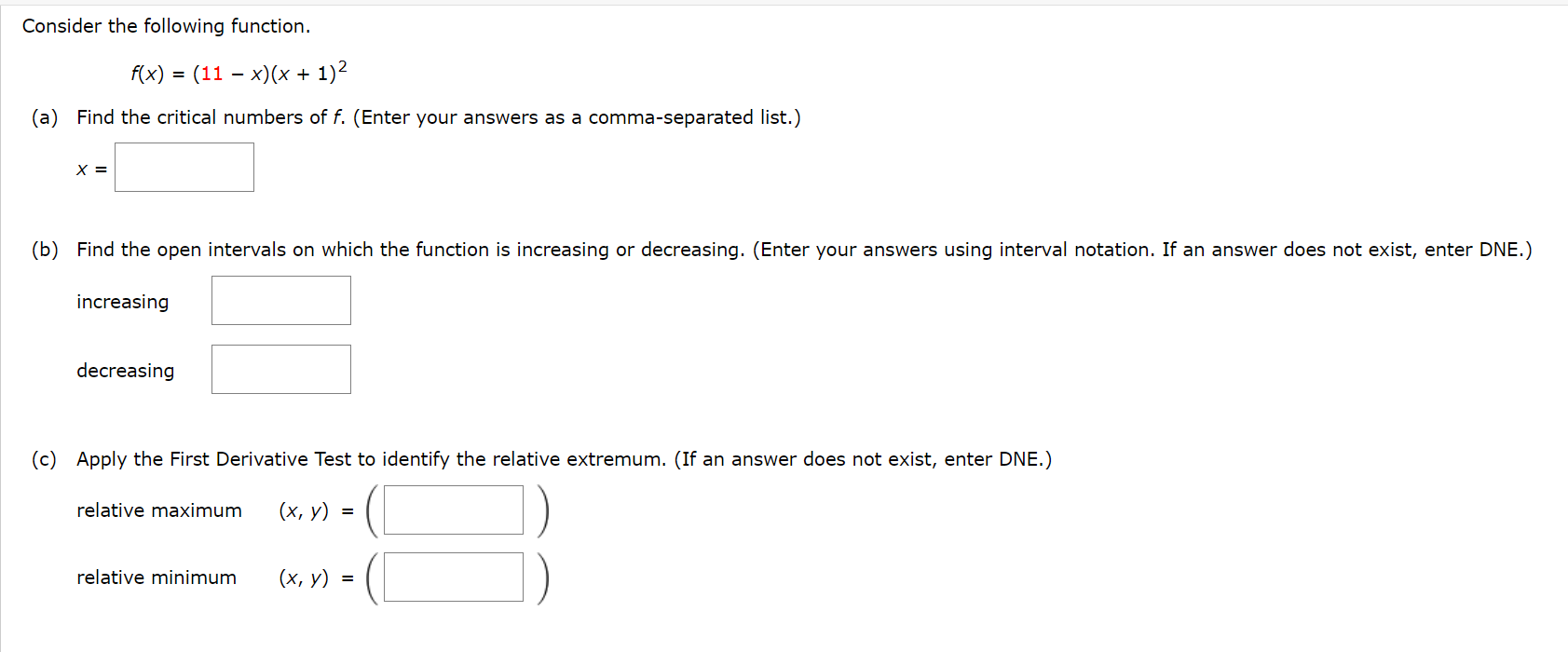 Solved Consider the following function. f(x) = (11 – x)(x + | Chegg.com