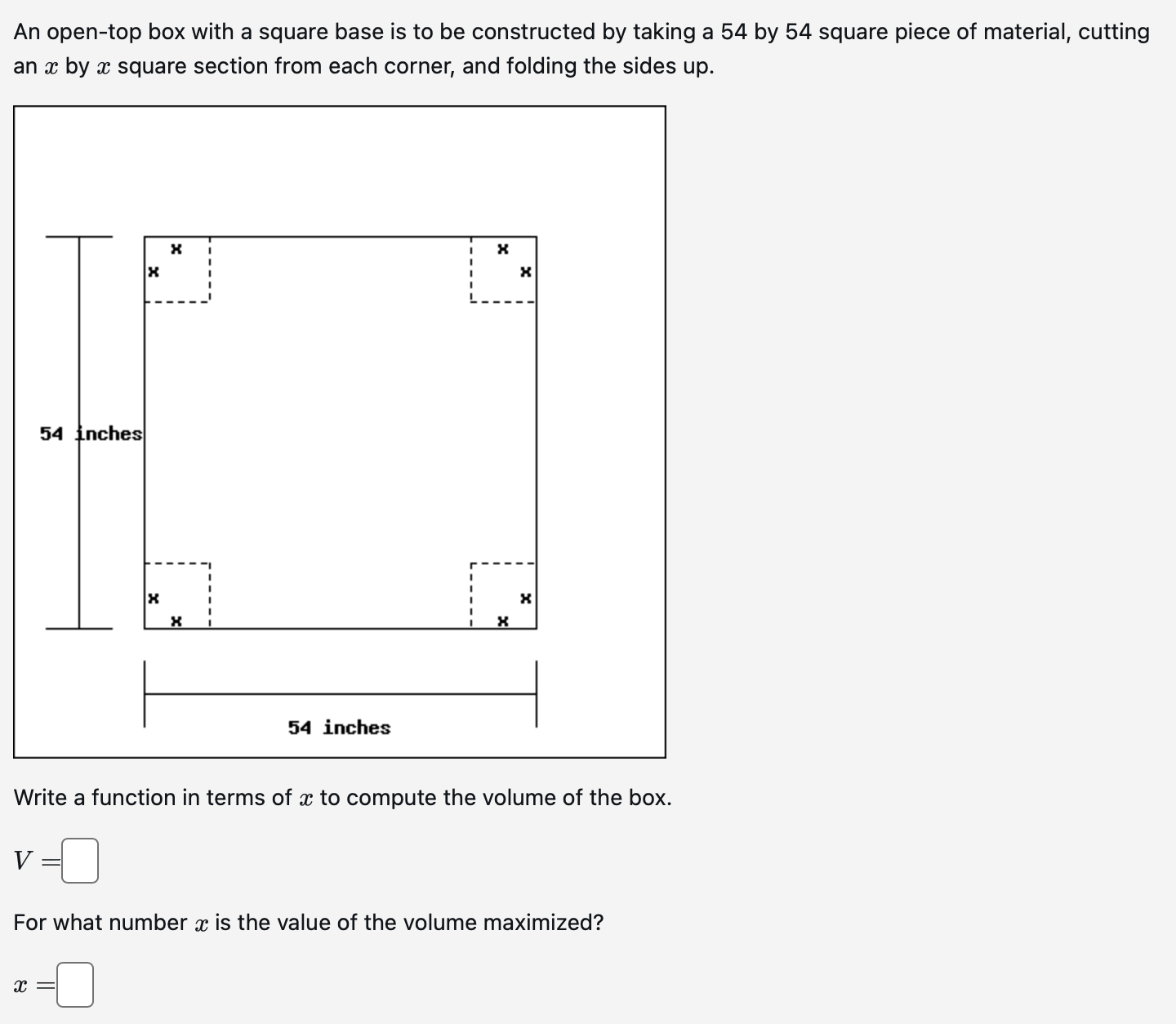 Solved An opentop box with a square base is to be