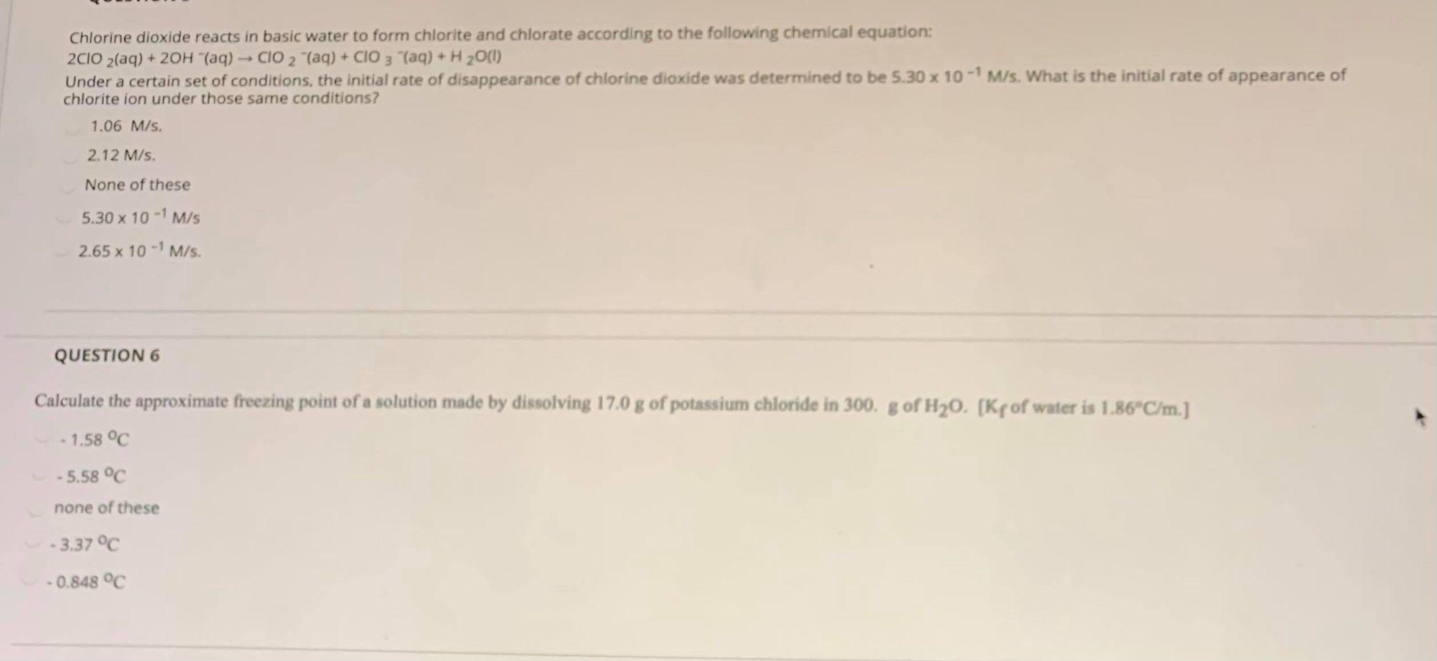 Solved Chlorine dioxide reacts in basic water to form