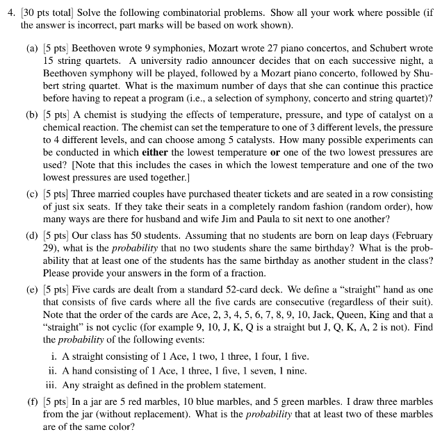 4. [ 30pts total ] Solve the following combinatorial | Chegg.com