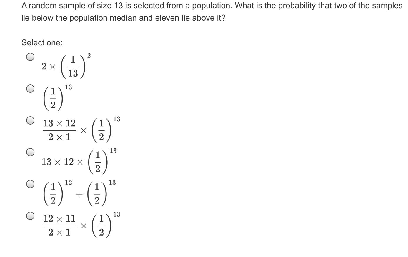 Solved A random sample of size 13 is selected from a | Chegg.com
