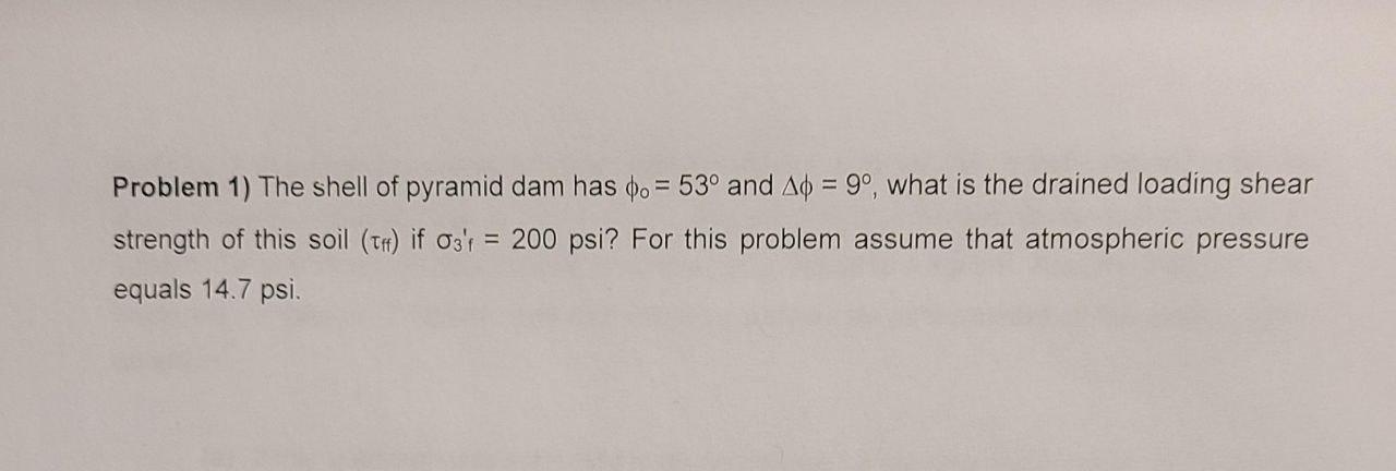 Solved Problem 1) The shell of pyramid dam has ϕ0=53∘ and | Chegg.com