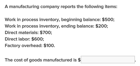 Solved A manufacturing company reports the following items: | Chegg.com