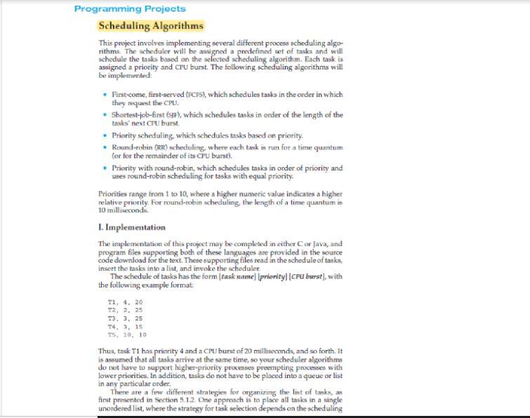 Solved Project 02: Scheduling Algorithms (total 170 pts) | Chegg.com