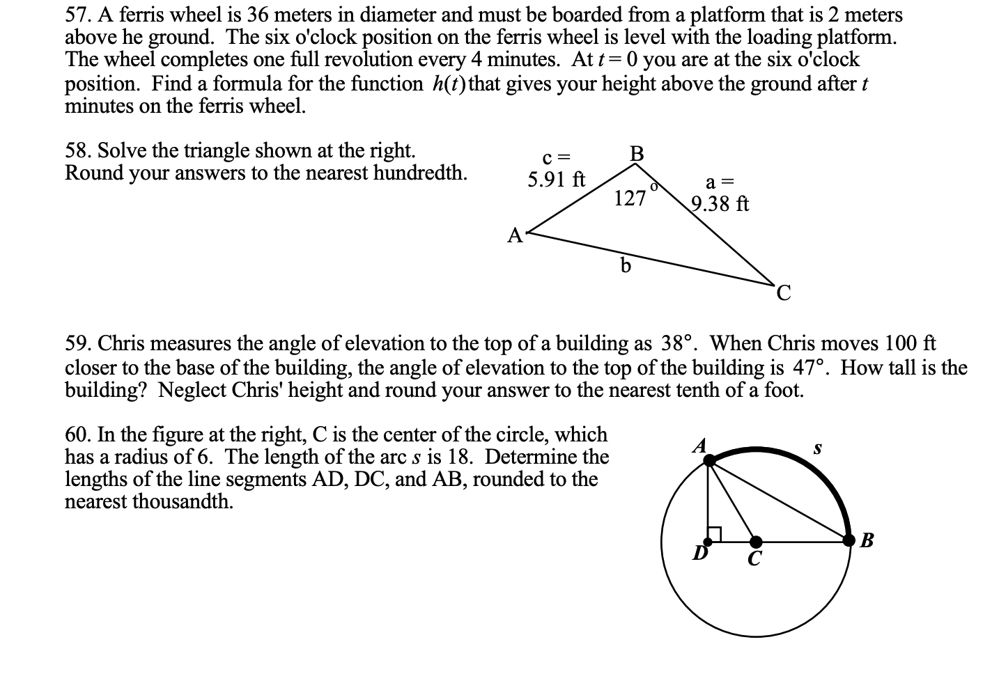 Solved 57. A ferris wheel is 36 meters in diameter and must | Chegg.com