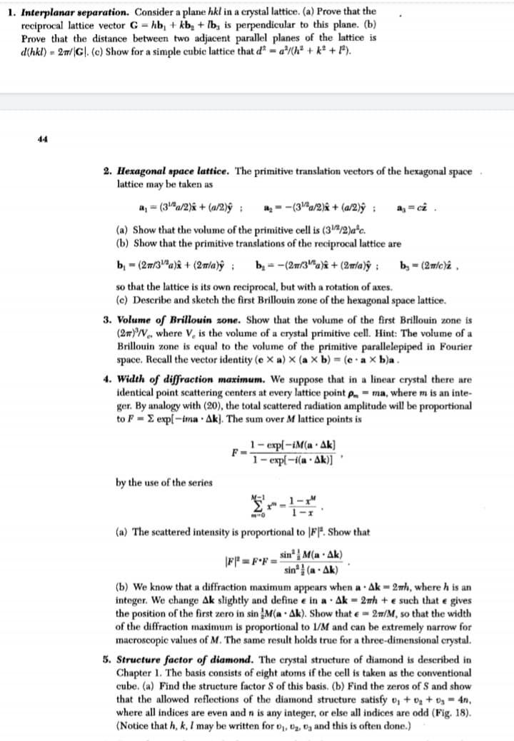 Interplanar Separation Consider A Plane Hkl In A Chegg Com