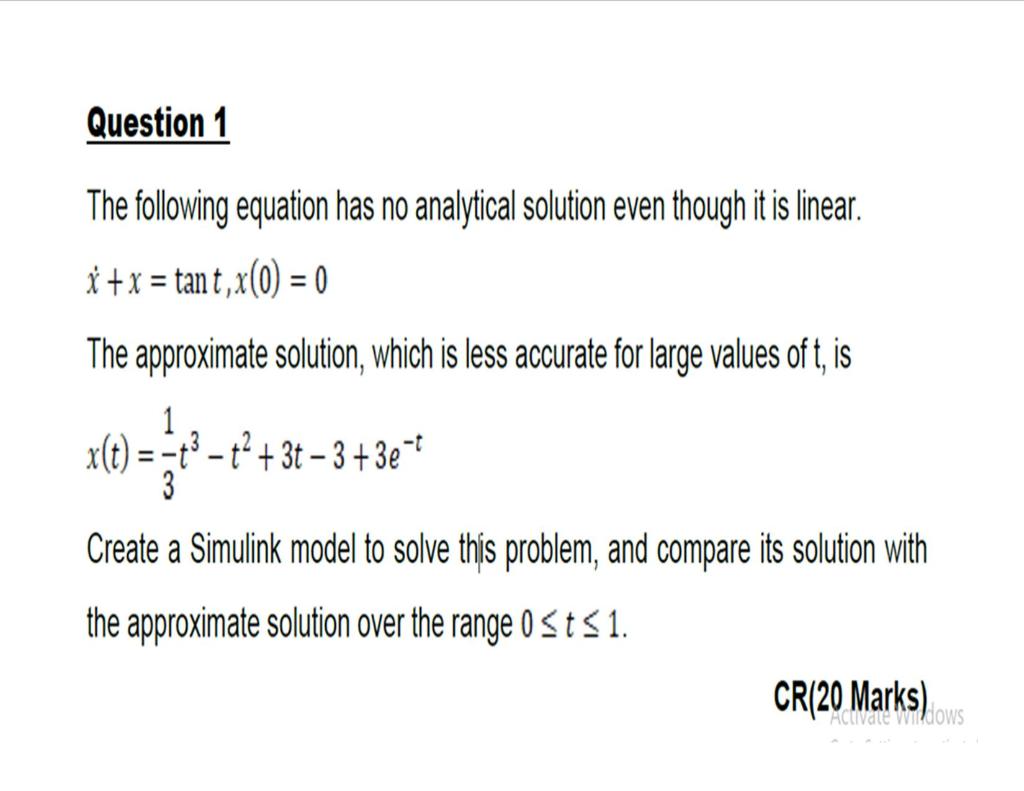 Solved USE MATLAB (SIMULINK) TO SOLVE THE QUESTION BELOW | Chegg.com