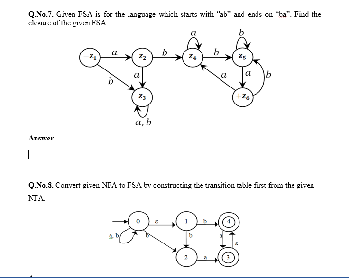 Solved Q.No.7. Given FSA Is For The Language Which Starts | Chegg.com