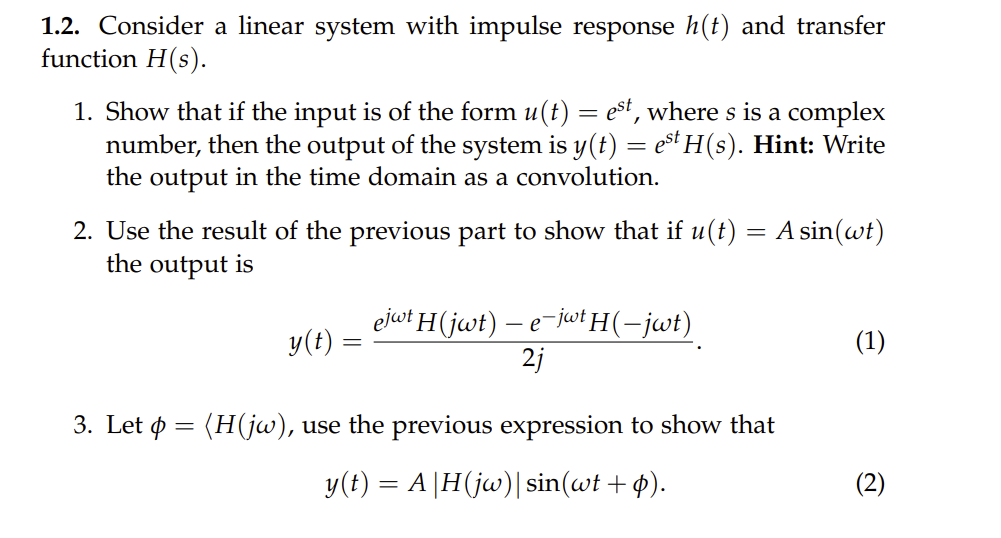 Solved 1.2. Consider a linear system with impulse response | Chegg.com