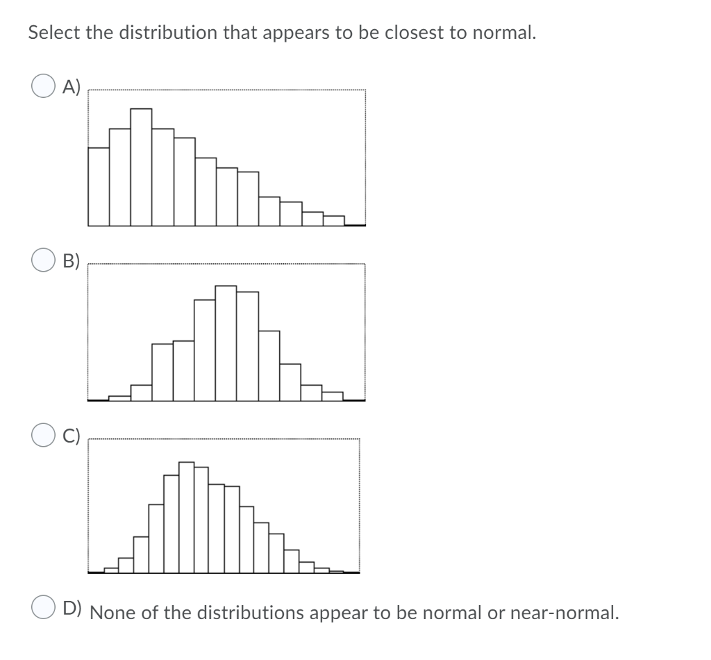 Solved Select the distribution that appears to be closest to | Chegg.com