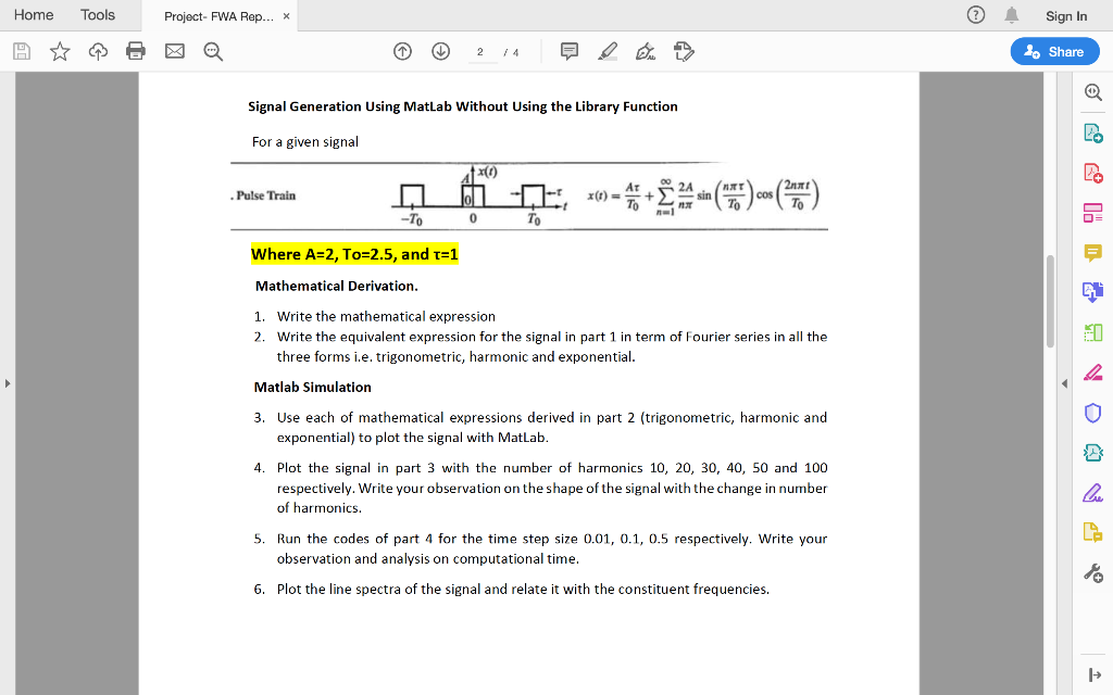 Solved Signals and Systems project. Write the equivalent | Chegg.com
