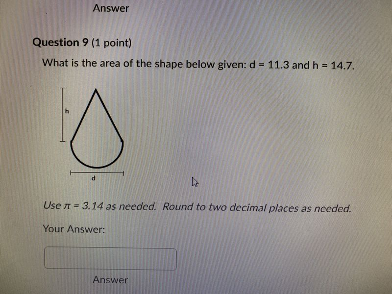 Solved What is the area of the shape below given: d = 11.3 | Chegg.com