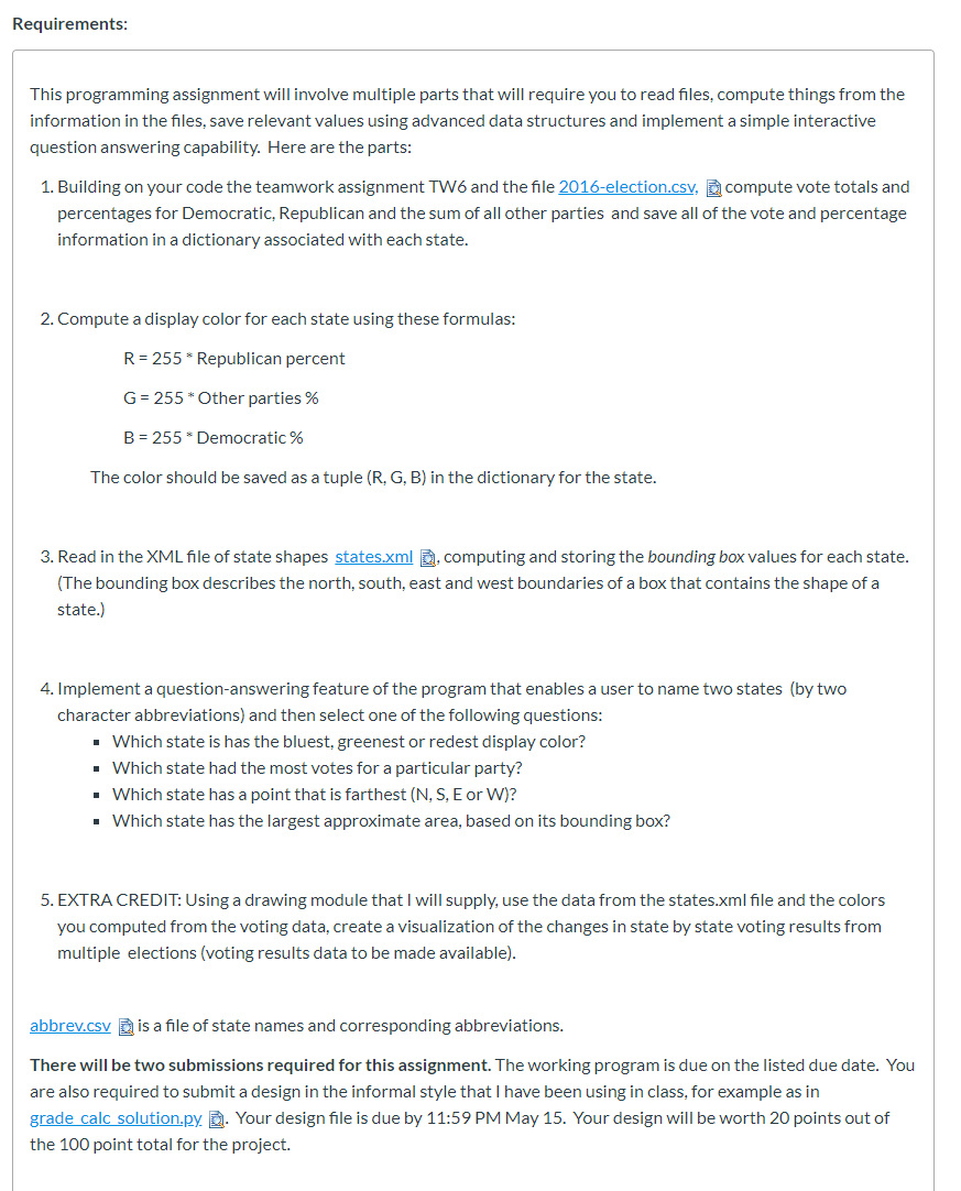 Requirements: This programming assignment will | Chegg.com