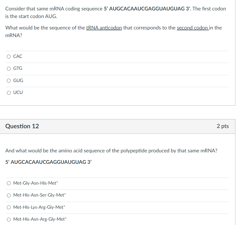 Solved Consider that same mRNA coding sequence 5' | Chegg.com