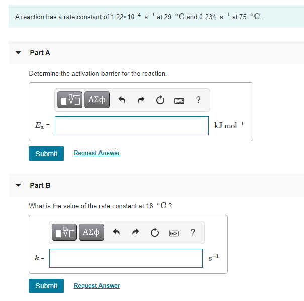 Solved A Reaction Has A Rate Constant Of 1 22 10 4 S2 At 29 Chegg Com   Php3Vj6Ty