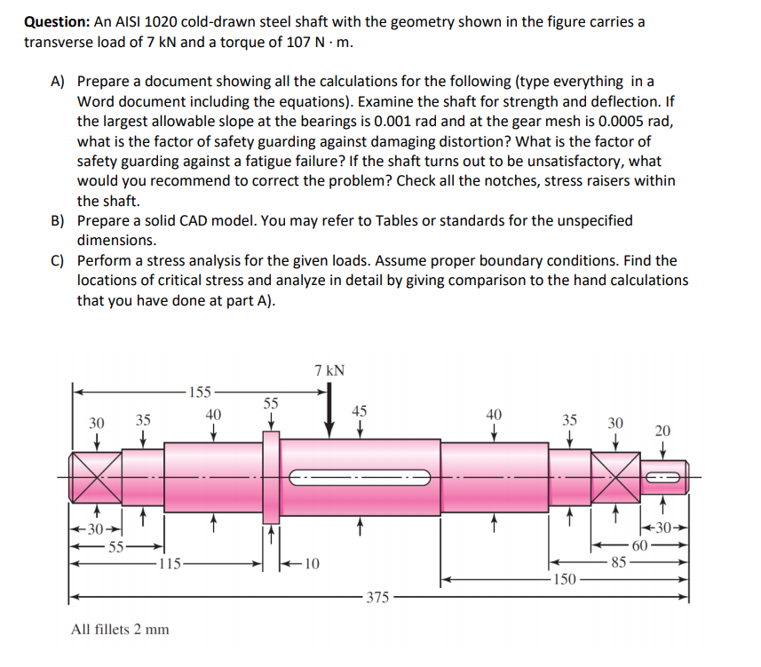 Solved Question: An AISI 1020 Cold-drawn Steel Shaft With | Chegg.com