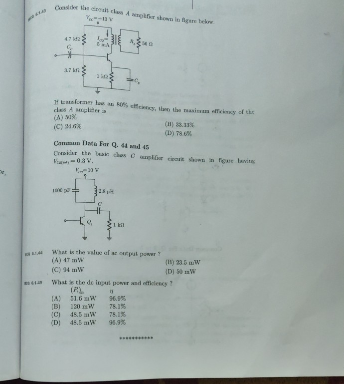 Solved Consider the circuit class A amplifier shown in | Chegg.com