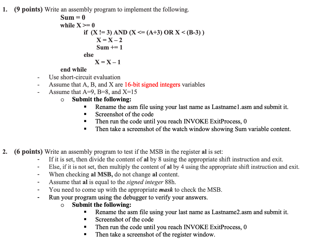 1. (9 points) Write an assembly program to implement | Chegg.com