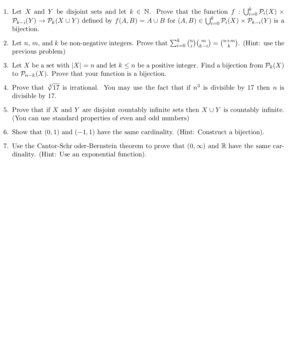 Solved 1 Let X And Y Be Disjoint Sets And Let K E N Pro Chegg Com