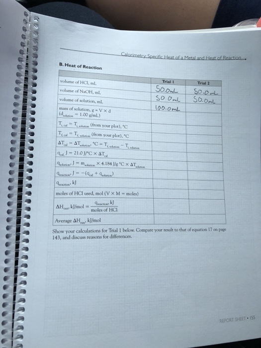 REPORT SHEET Calorimetry Specific Heat of a Metal and
