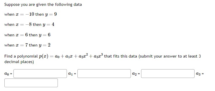 Solved Suppose you are given the following data when x=−10 | Chegg.com