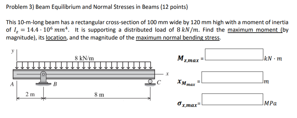 Solved Problem 3) Beam Equilibrium and Normal Stresses in | Chegg.com