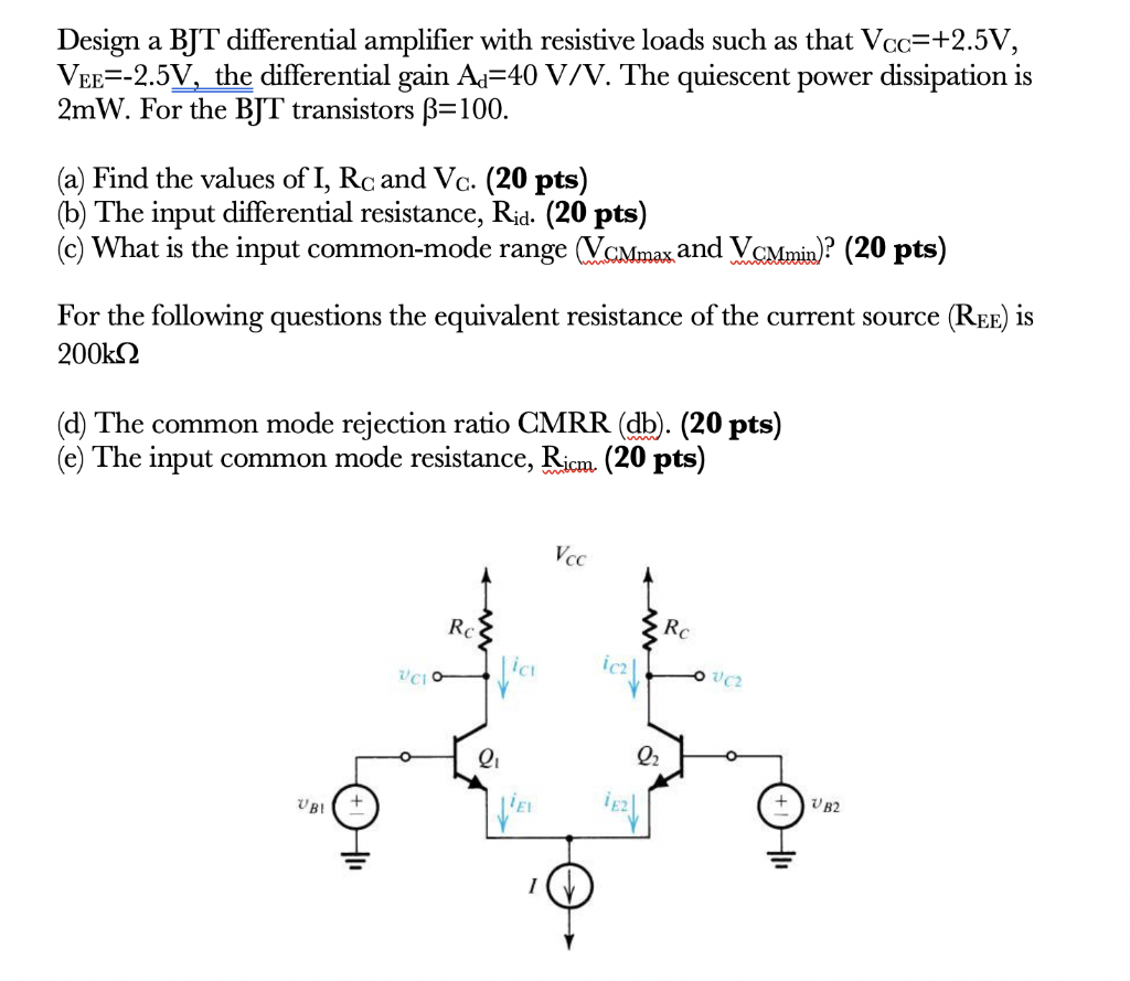 Solved Design a BJT differential amplifier with resistive