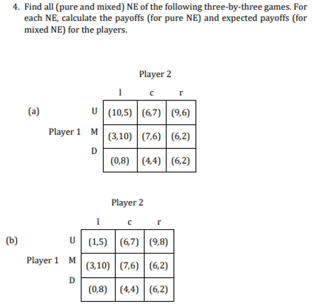 Solved 4. Find all (pure and mixed) NE of the following | Chegg.com