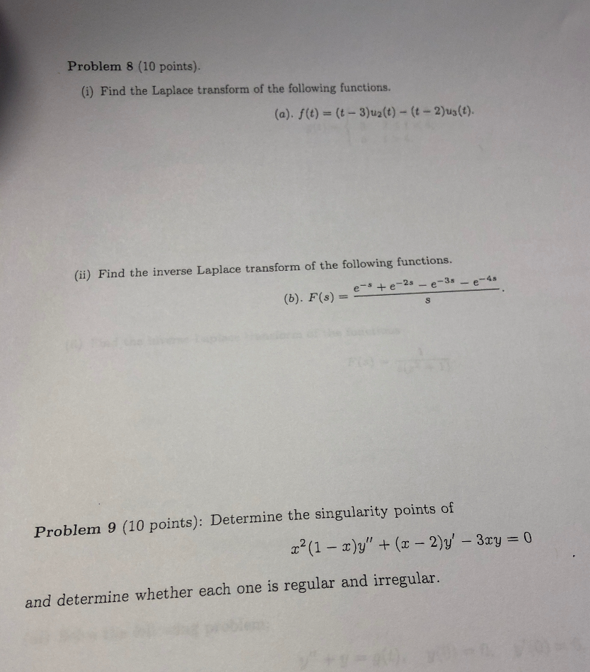 Solved Problem 8 10 Points I Find The Laplace Transf Chegg Com