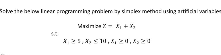 Solved Solve the below linear programming problem by simplex | Chegg.com