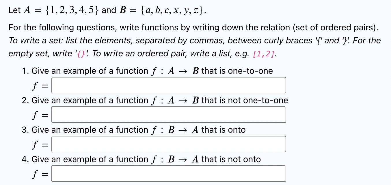 Solved Let A={1,2,3,4,5} And B={a,b,c,x,y,z}. For The | Chegg.com