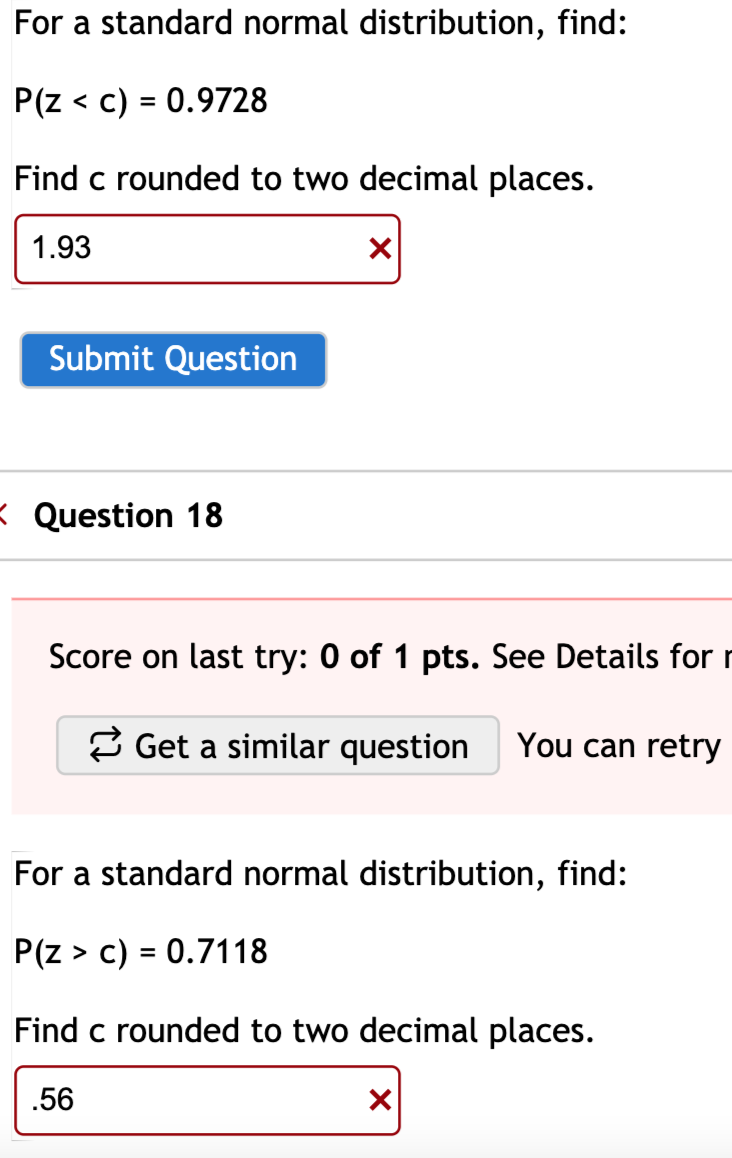 Solved For a normal standard distribution find the