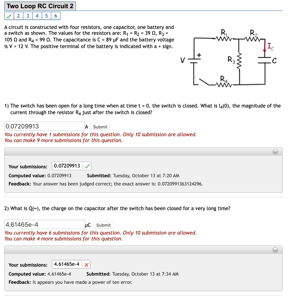 Solved Two Loop RC Circuit 2 72 3 4 5 6 A circuit is | Chegg.com