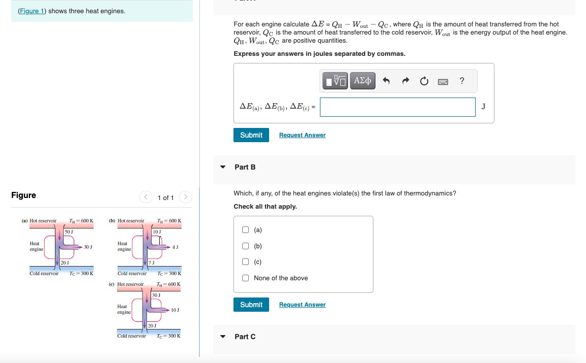 Solved shows three heat engines. For each engine calculate