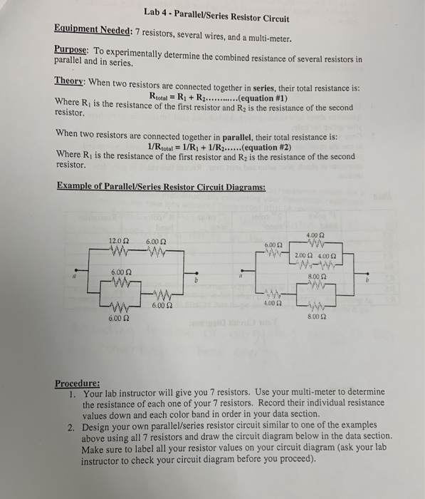 Lab 4Parallel/Series Resistor Circuit Equipment